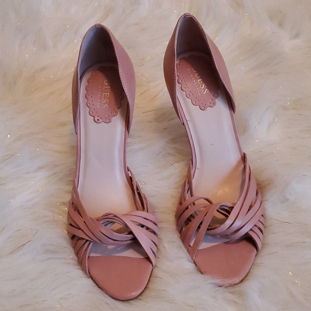 Guess pink leather open-toe heels